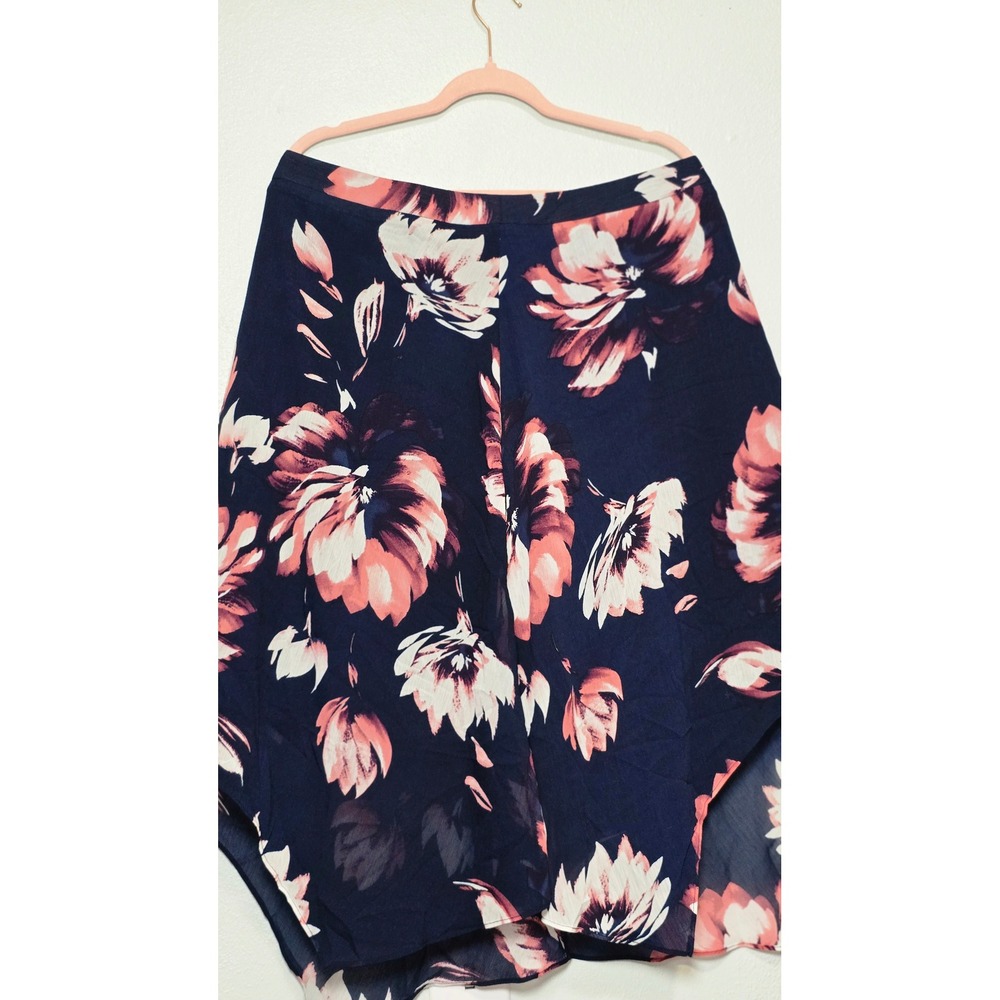The Limited Floral Shark Bite Skirt Navy Pink Handkerchief Hem XL